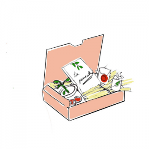 Box Permabox avec des graines, un produit zéro déchet et un livret explicatif sur de la paille