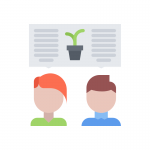 Image de deux personnages en train de parler d'une plante